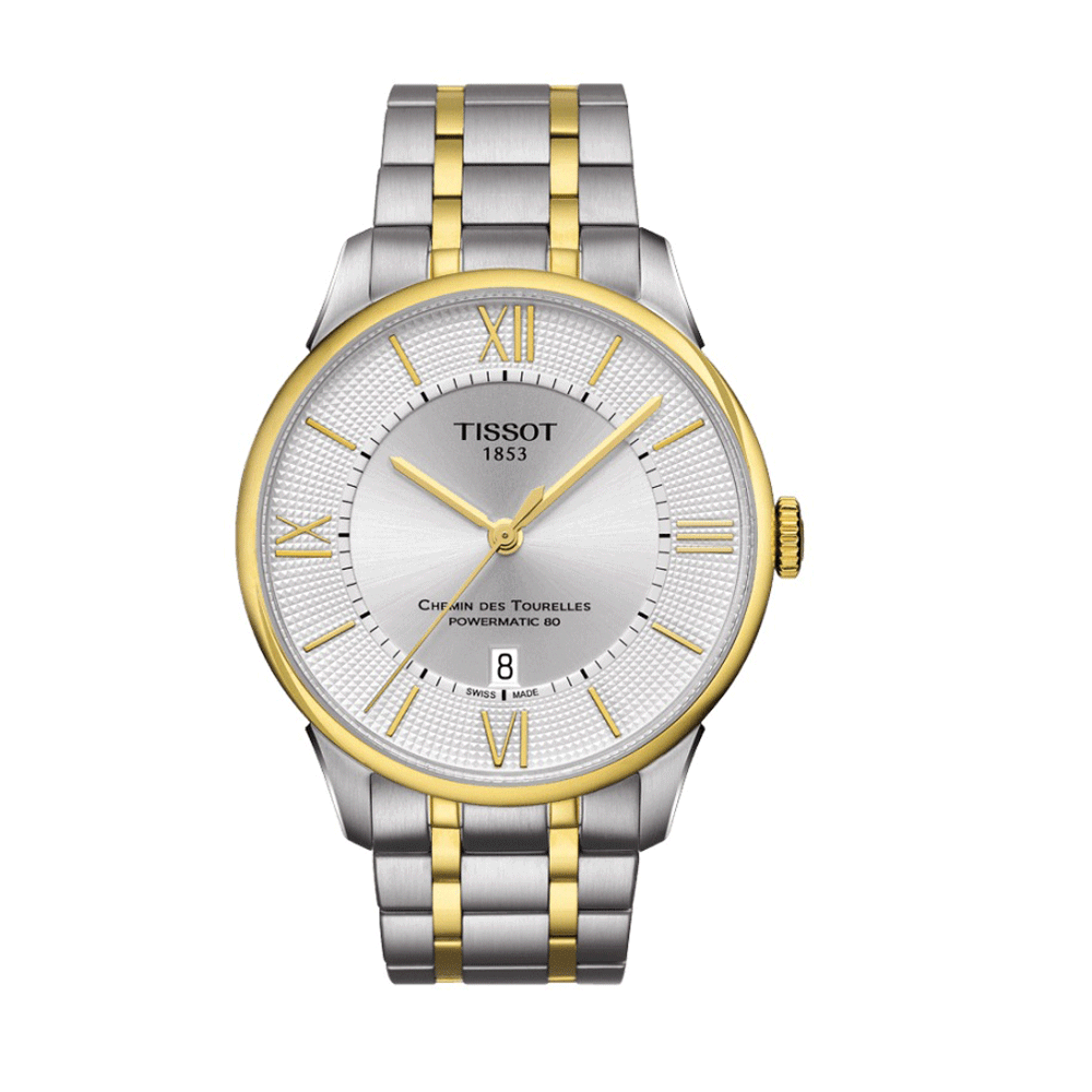 TISSOT 天梭 杜魯爾動力80 現代風格機械鍊帶腕錶-銀x金/42mm