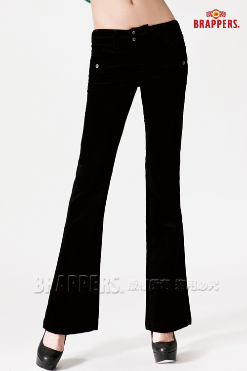 BRAPPERS 女款 新美腳二代系列-女用條絨彈性大喇叭褲-黑