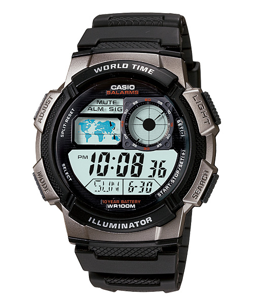 CASIO 世界之城電子數位膠帶錶(AE-1000W-1B)-銀框/43.7mm
