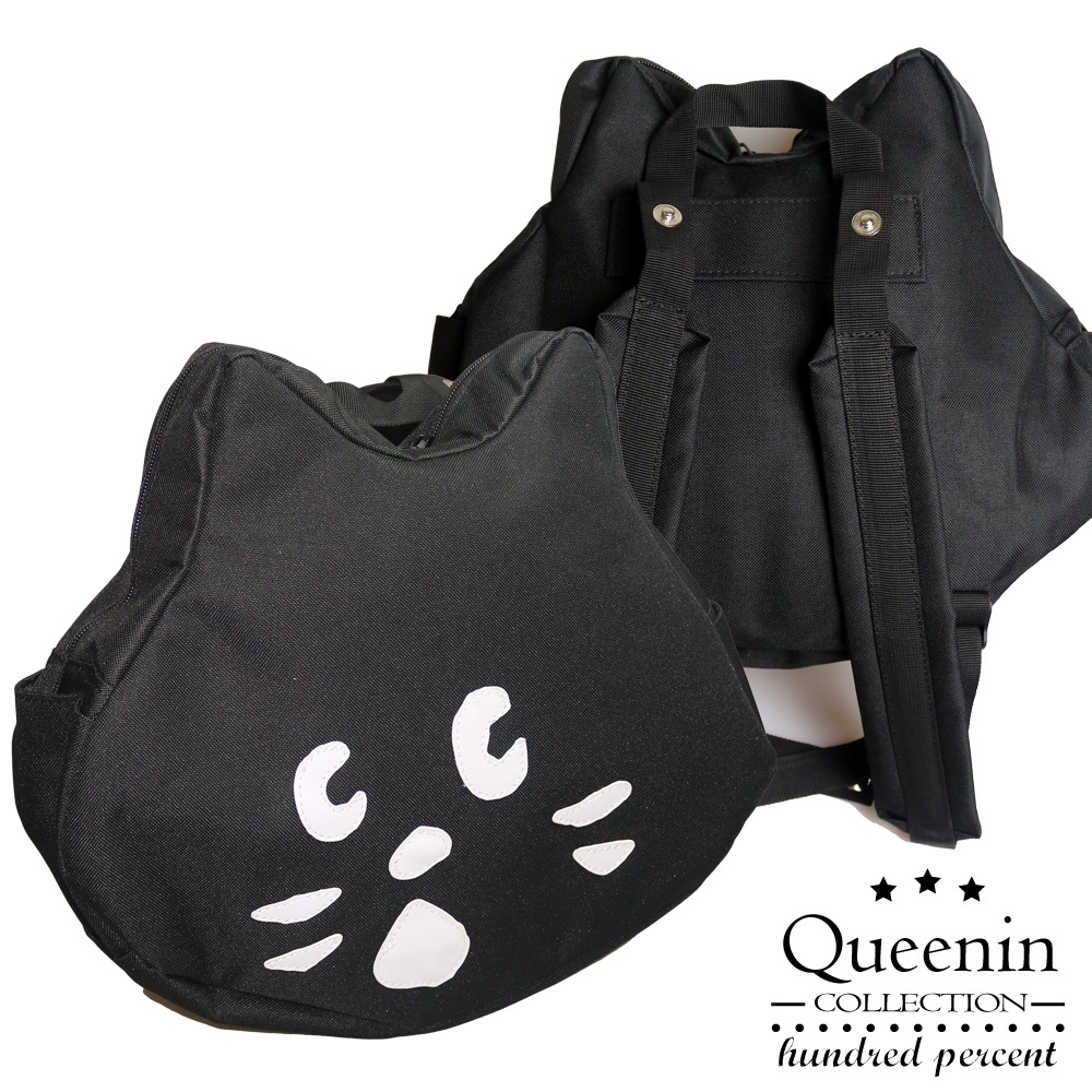 DF Queenin日韓 - 媽咪寶貝親子裝可愛小貓造型尼龍款後背包