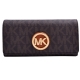 MICHAEL KORS Fulton 金LOGO縷空圓牌滿版防刮牛皮釦式長夾-咖 product thumbnail 1