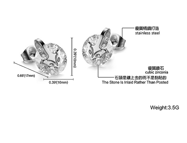 JINCHEN 白鋼狐狸水鑽耳環 銀色