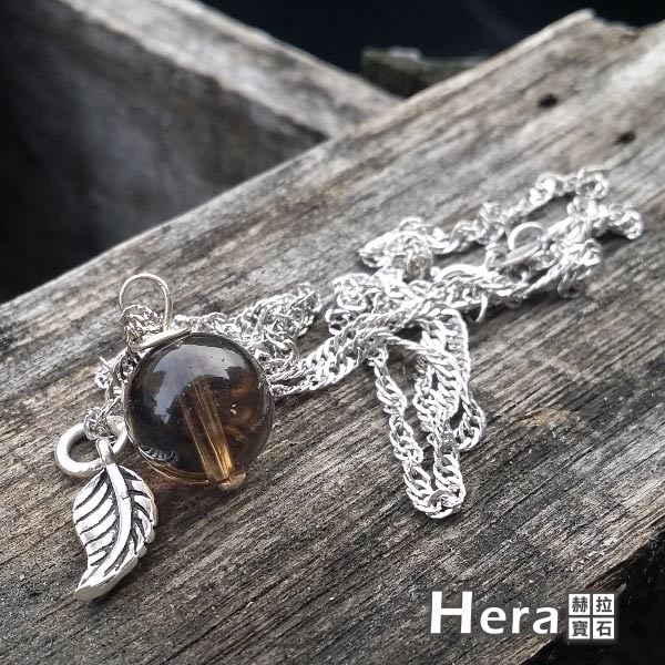 Hera925純銀手作天然茶水晶羽毛項鍊/鎖骨鍊