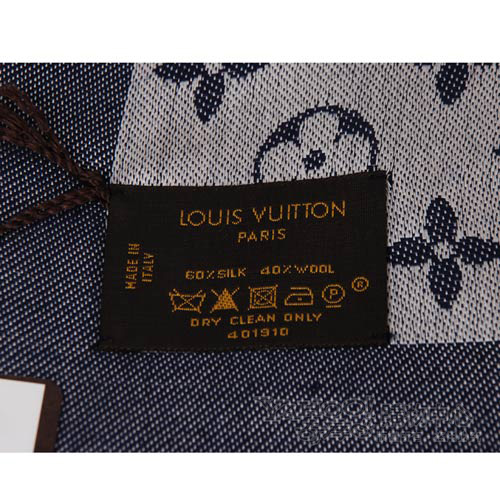 LV【M71376】經典Monogram denim花紋流蘇圍巾(藍)