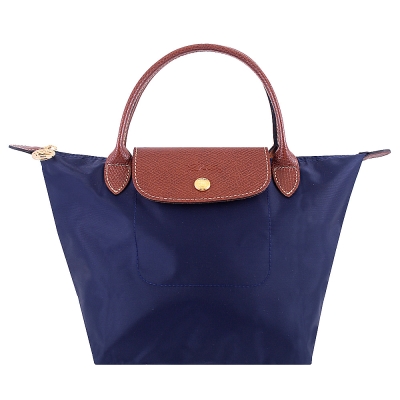 Longchamp短帶皮飾邊折疊水餃包(藍色/小)