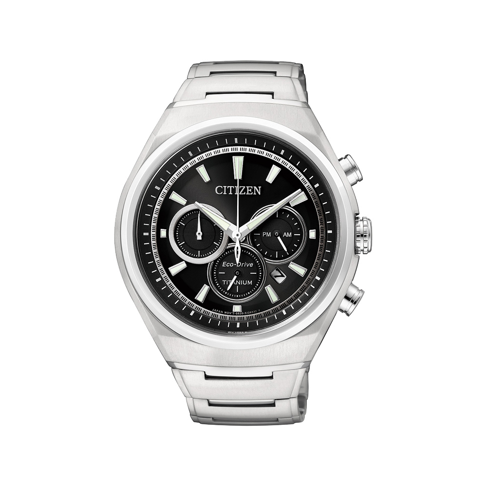 CITIZEN ECO-Drive 鈦金屬三眼計時腕錶(CA4021-51E)-黑/42mm