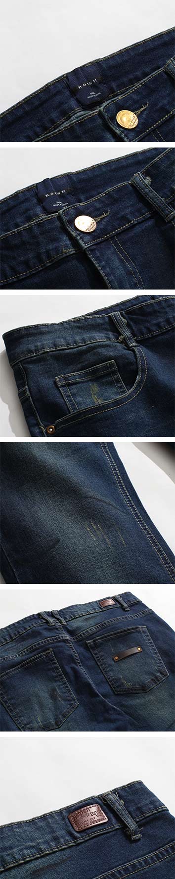 ROUSH 口袋皮標設計窄管刷痕丹寧褲