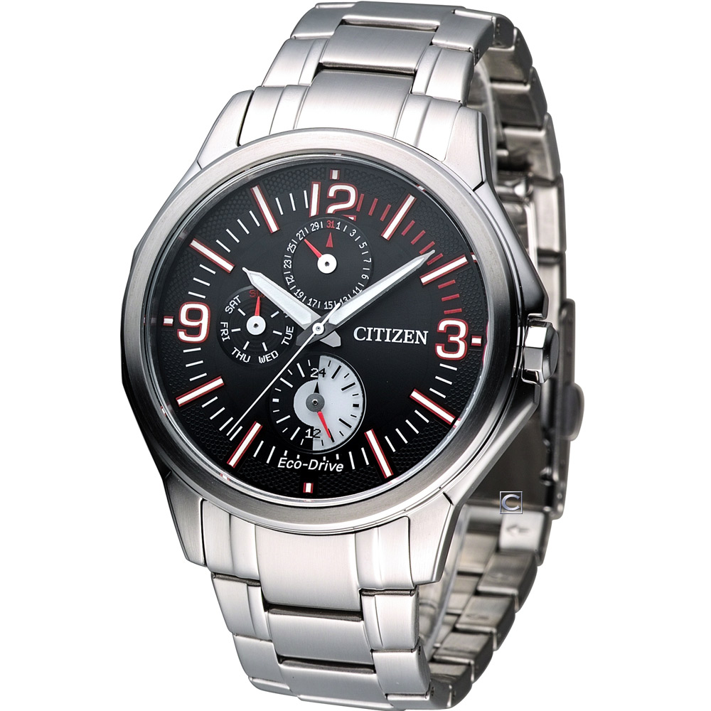 CITIZEN 光動能撞色時尚腕錶(AP4000-58E)-黑x紅/42mm
