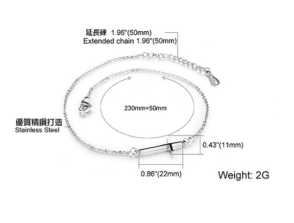 JINCHEN 白鋼十字架腳鍊 銀色