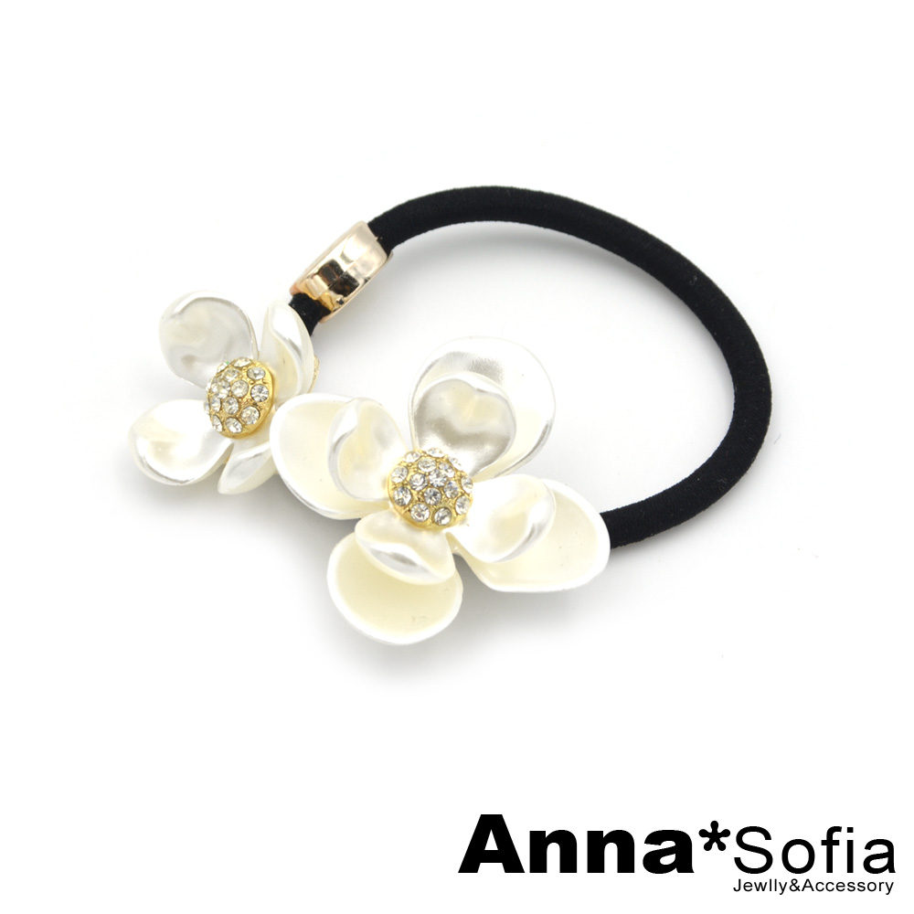 AnnaSofia 珠彩雙鑽花 彈性髮束(珠白系)