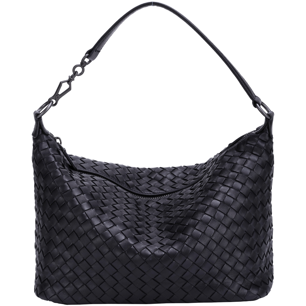 BOTTEGA VENETA 小羊皮經典手工編織肩背包(深藍色)