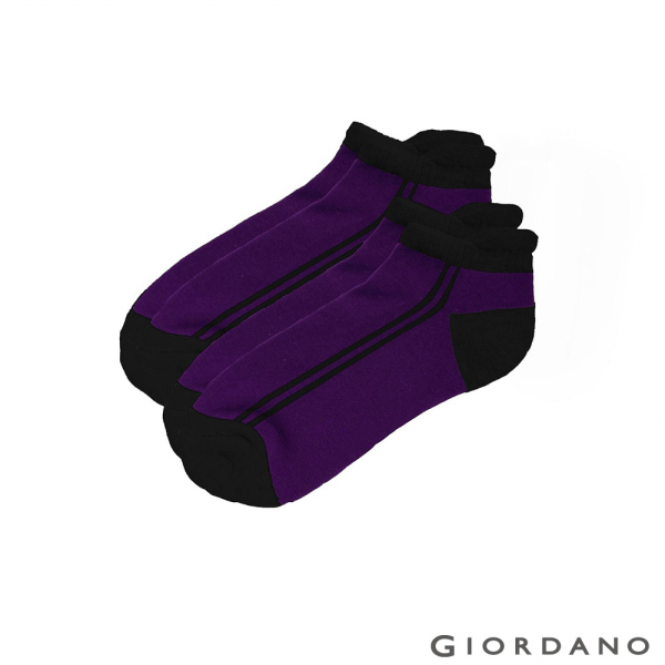 GIORDANO 中性款拚色舒適彈力短襪 (2雙入)-07 貴族紫