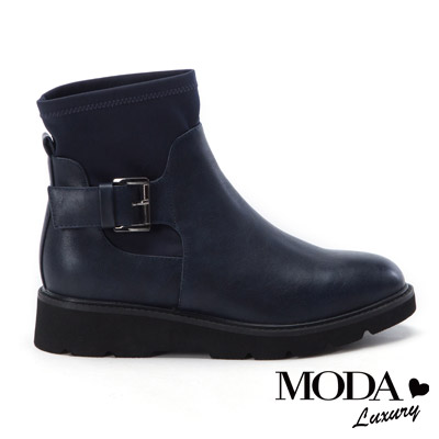 短靴 MODA Luxury 超個性異材質拼接中性短靴－藍