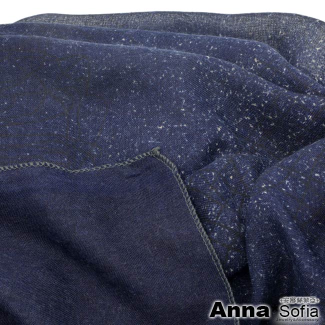 AnnaSofia 灑點舞線款 拷克邊韓國棉圍巾披肩(駝藏藍系)