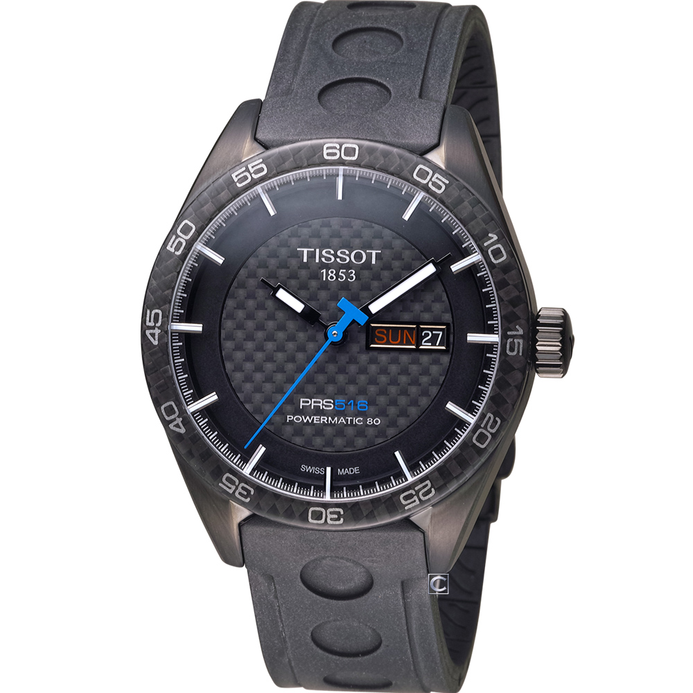 TISSOT PRS 516 碳纖維紋飾機械錶-黑/42mm