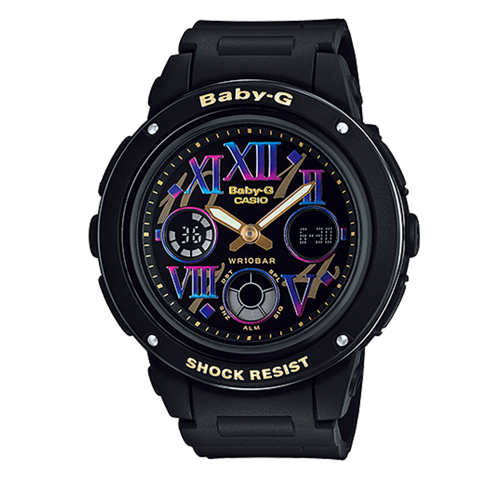 BABY-G 繽紛漸層色調羅馬數字交錯時刻休閒錶(BGA-151GR-1B)-黑色/42.8mm