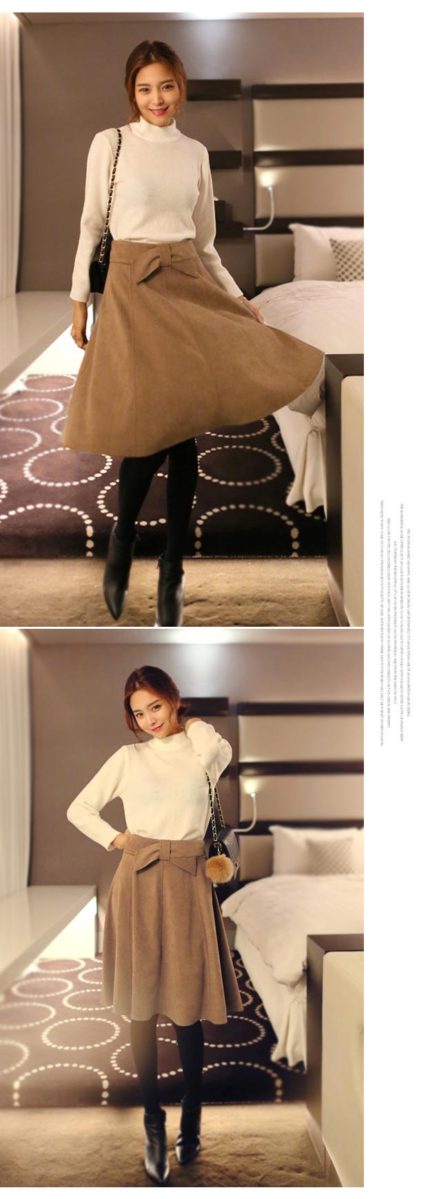 蝴蝶結蜜桃絨傘襬及膝裙 (共二色)-W BABIES