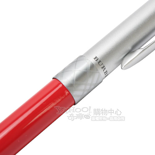 BURBERRY 素面銀斜格油性0.7mm原子筆-紅色
