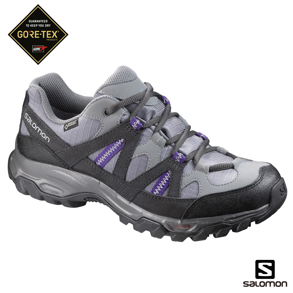 Salomon 登山鞋 低筒 GORETEX 防水 女 TSINGY 灰紫