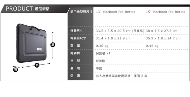 Thule 保護袋Gauntlet 3.0(適用 15 吋 MacBook Pro)