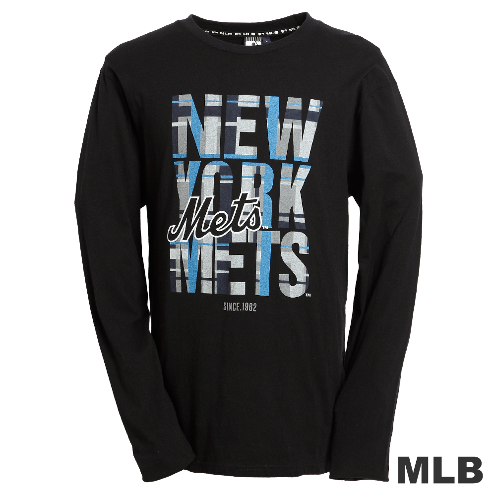 MLB-紐約大都會隊格紋字母棉質T恤-黑(男)