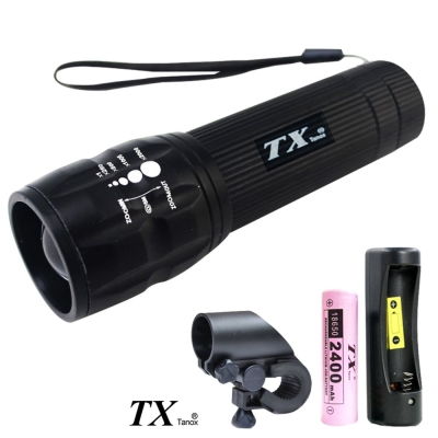 TX特林美國T6 LED伸縮變焦強亮手電筒附自行車夾(T-BK52-T6)