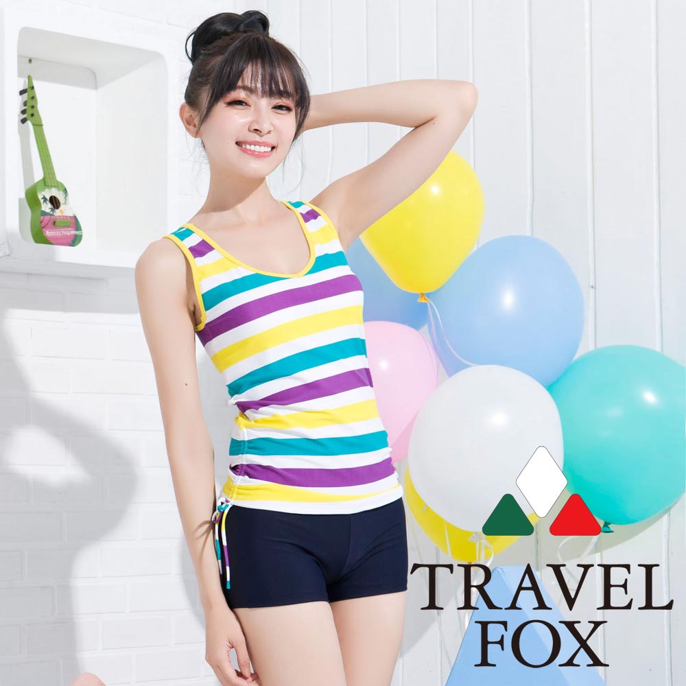 夏之戀TRAVEL FOX 亮麗色彩長版兩件式泳衣