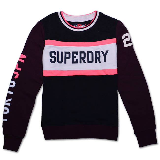 Superdry 極度乾燥 撞色拼接圓領長袖T恤-酒紅