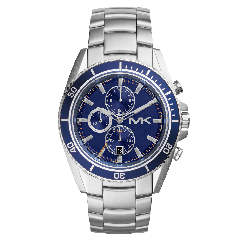 Michael Kors 超凡品味都會三眼潮流腕錶-藍X銀/45mm