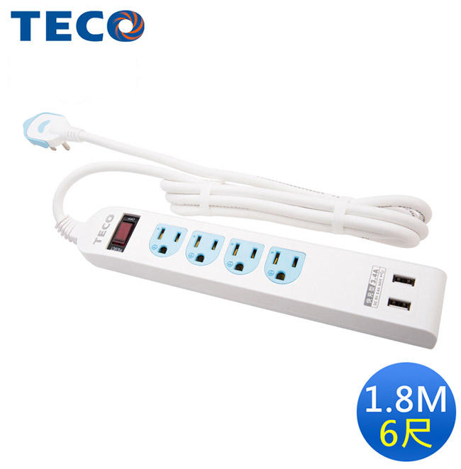 TECO東元 USB智慧快充電腦延長線組-1.8M XYFWL42R6