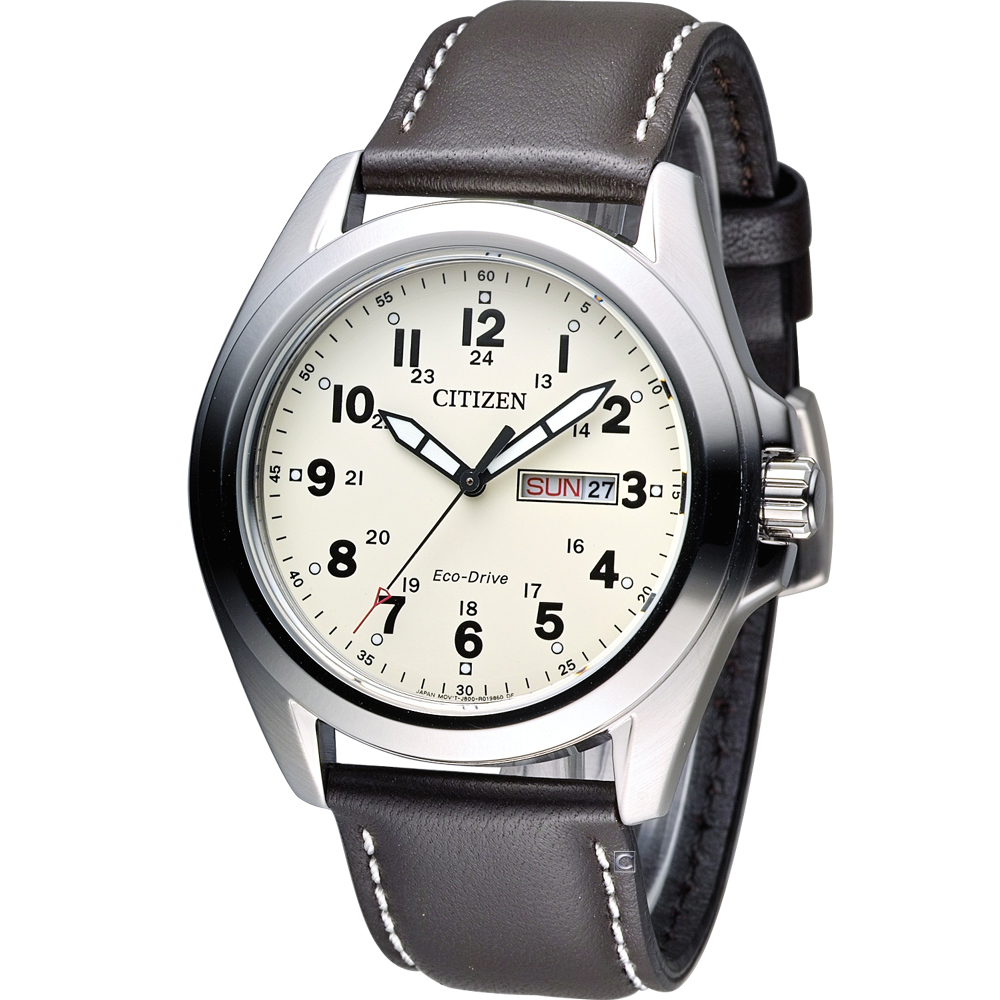 CITIZEN 星辰 光動能復古豪傑時尚腕錶(AW0050-15A)-米黃x咖啡/43mm