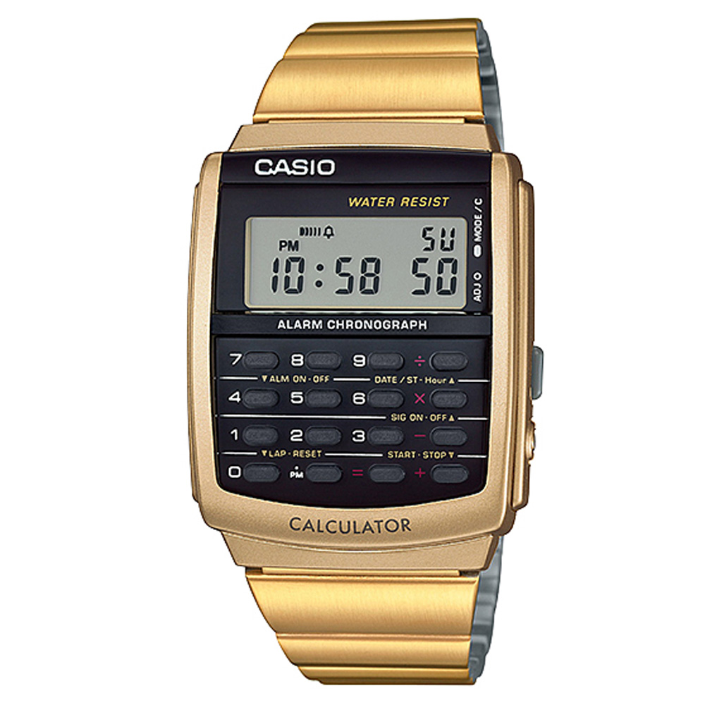 CASIO 潮流時尚經典復古8位元計算商務錶(CA-506G-9A)金/34.8mm