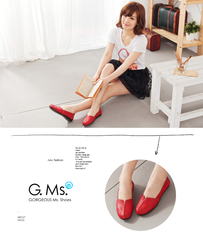G.Ms. MIT系列-車縫簡約造型真皮娃娃便鞋- 俏皮紅