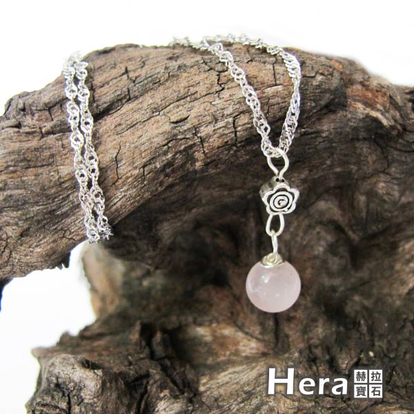 Hera 925純銀手作天然粉晶花朵項鍊/鎖骨鍊