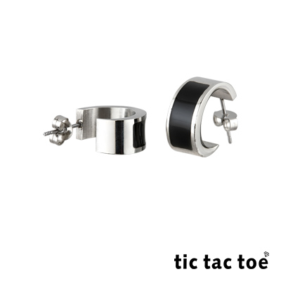 tic tac toe 半圓穿式白鋼耳環系列-滴黑