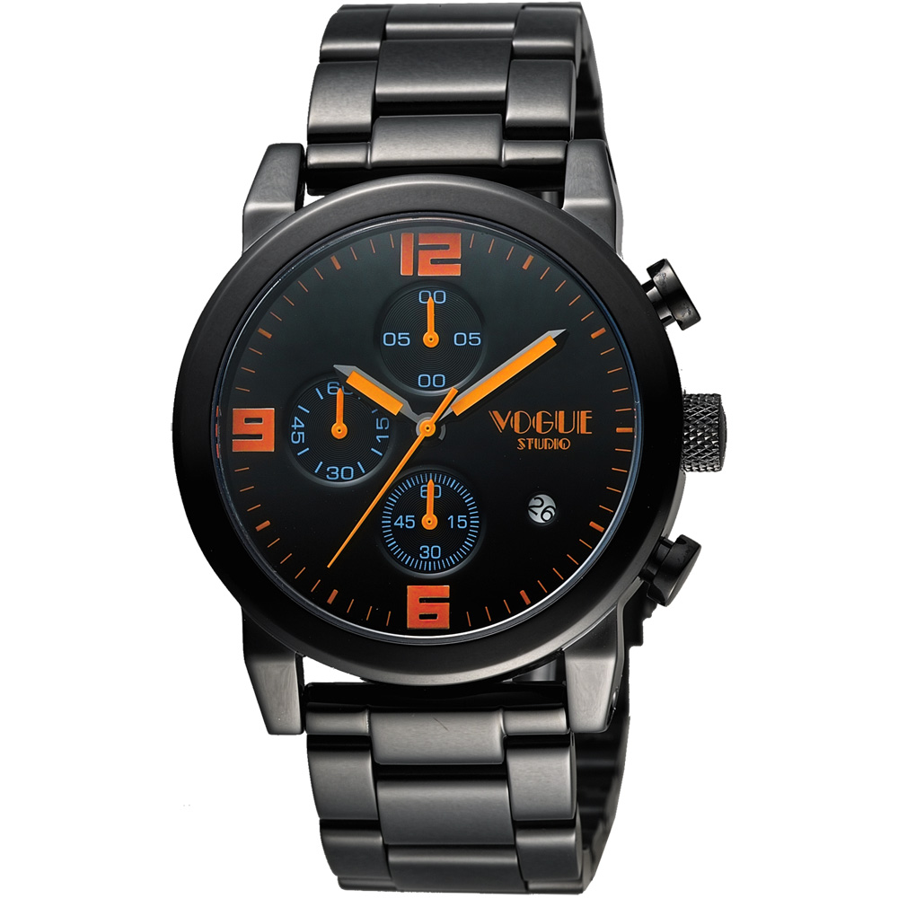 VOGUE 嶄新系列品味計時腕錶-黑x橘/42mm