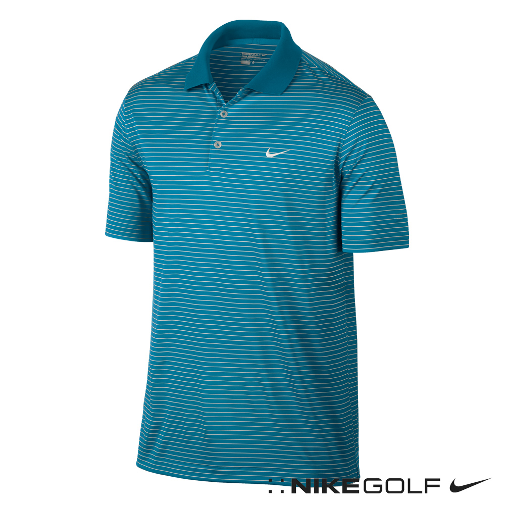 Nike Golf 休閒快速橫條排汗短袖POLO衫-湖水藍587173-413