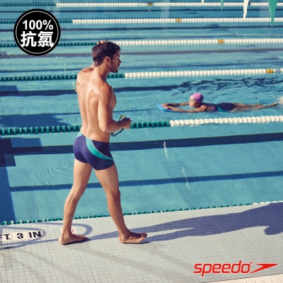 SPEEDO 男 運動 四角泳褲 SF Splice 藍-綠