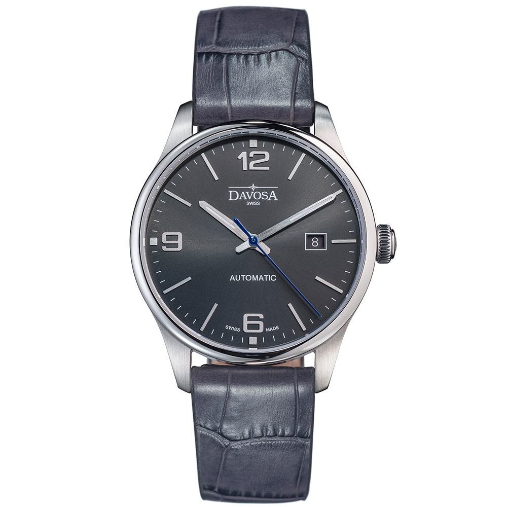 DAVOSA Gentlemen 現代經典紳士系列腕錶-灰面/灰皮帶/40mm