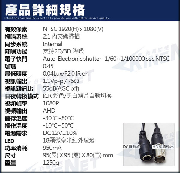 【kingNet】高解析 1080P 微奈米陣列燈 18 IR LED 室內半球 監視器