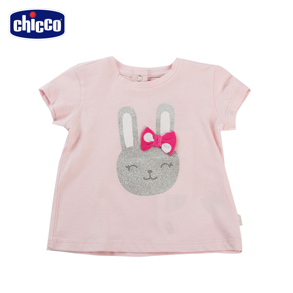 chicco-To Be Baby-閃亮小兔印花短袖上衣-粉(12個月-4歲)