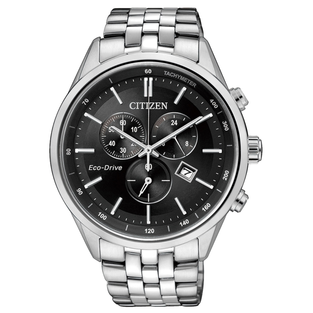 CITIZEN Eco-Drive 商務菁英計時光動能腕錶(AT2140-55E)-黑/42mm