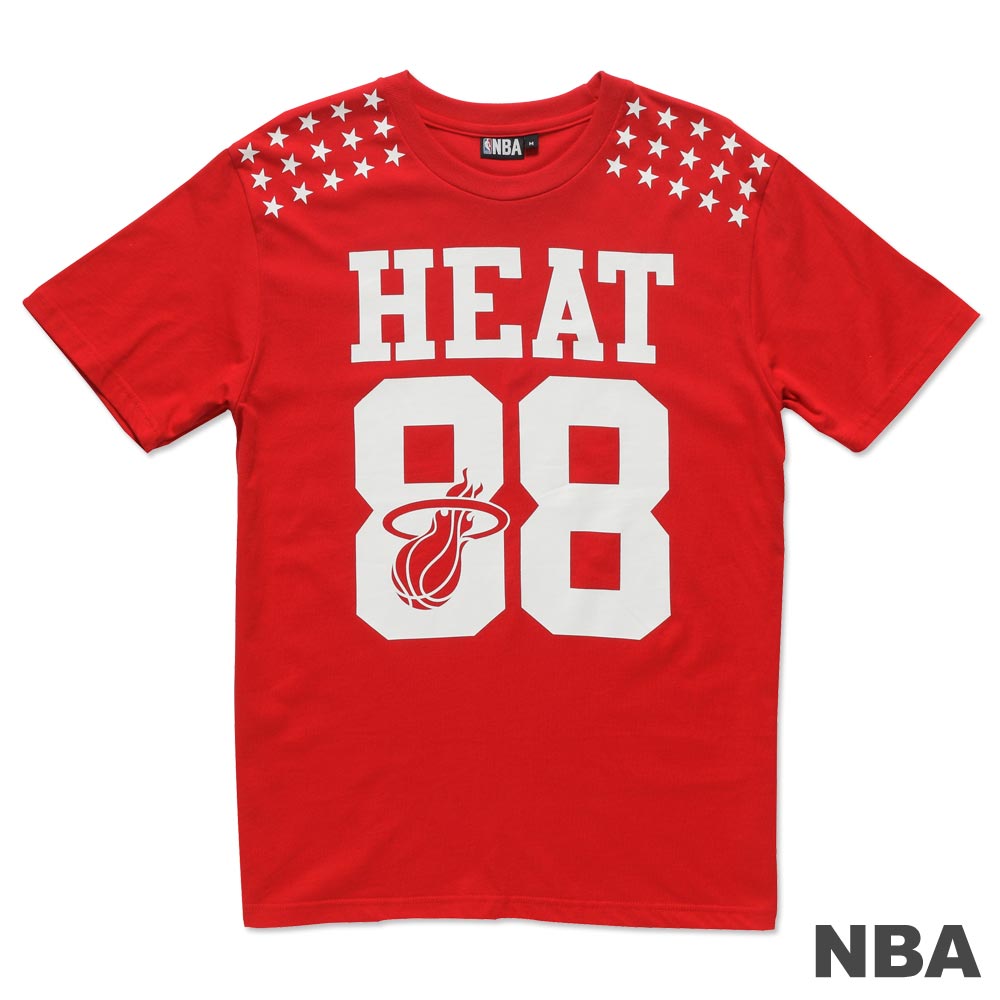 NBA-邁阿密熱火隊星星印肩短袖T恤-深紅(男)