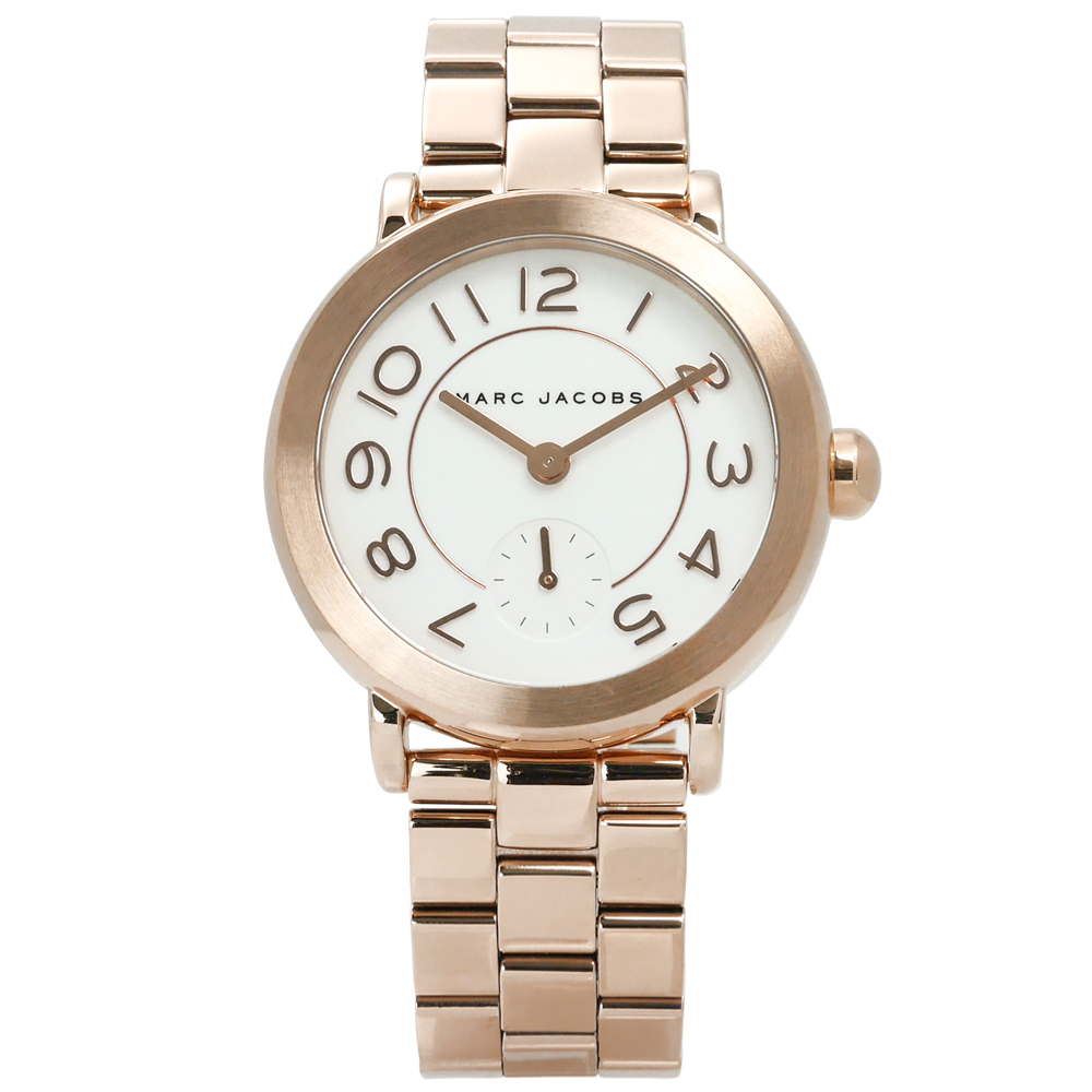 Marc Jacobs 經典簡約設計大數字不鏽鋼手錶-白x鍍玫瑰金/36mm