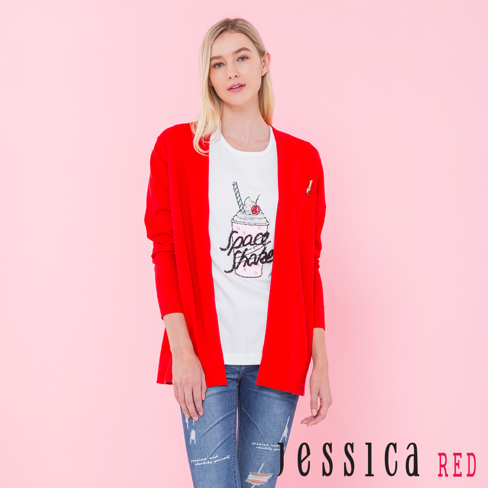 JESSICA RED - 簡約別針設計罩衫外套（紅）