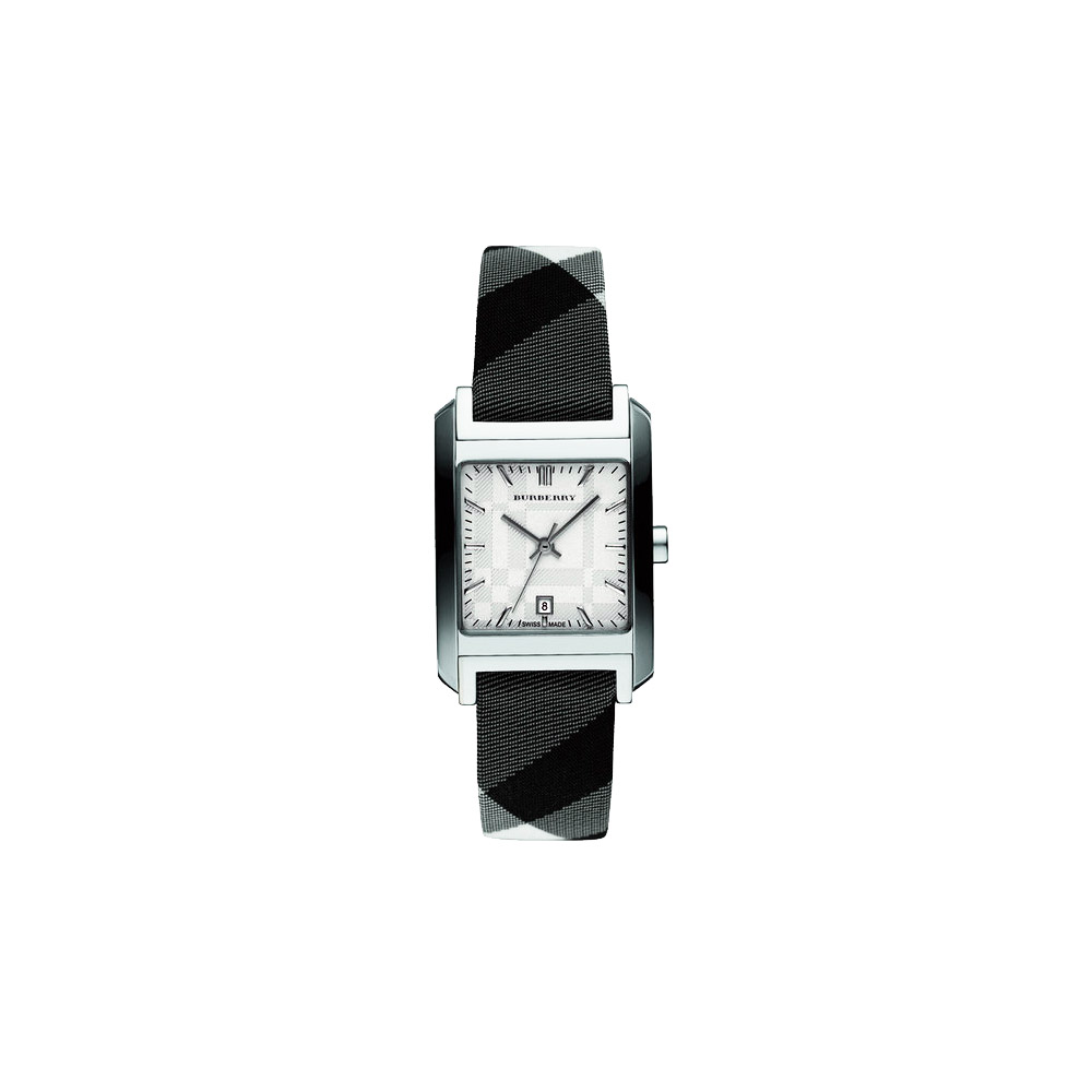 BURBERRY 英倫方型格紋時尚腕錶-白/26mm