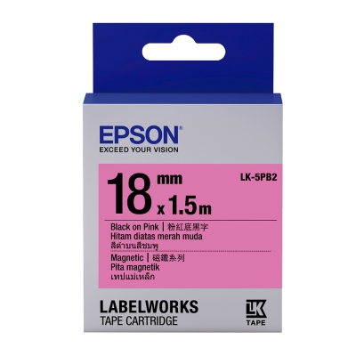 EPSON C53S655420 LK-5PB2磁鐵系列粉紅底黑字標籤帶(寬度18mm)