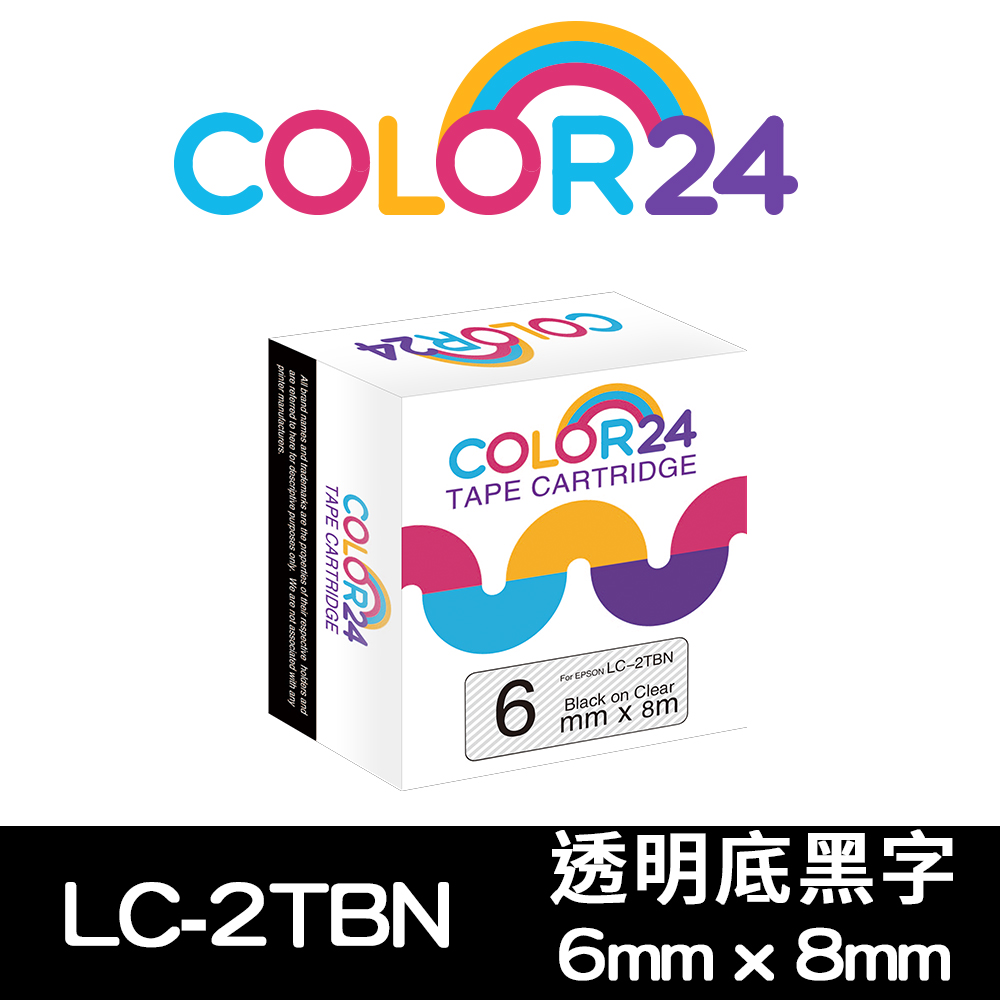 Color24 for Epson LC-2TBN 透明底黑字相容標籤帶(寬度6mm)