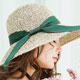 AnnaSofia 寬緞帶垂結混色織 寬簷遮陽草帽漁夫帽(米駝系綠帶) product thumbnail 1