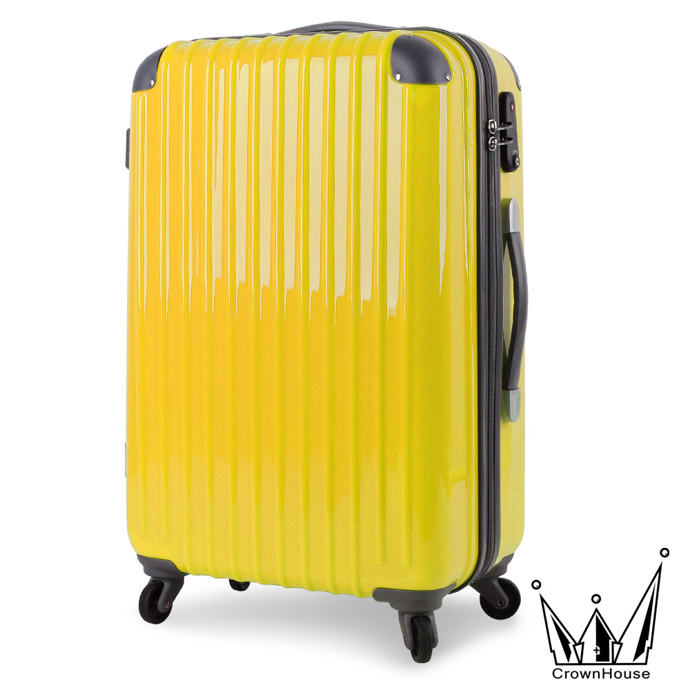 快速到貨【Crownhouse】升級版花漾鑽彩-24吋超輕量PC鏡面可加大行李箱(黃色)